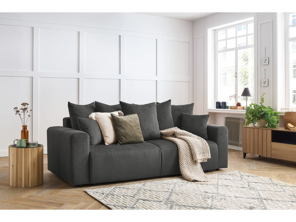 Produit similaire: Canapé droit fixe 3 places ENVY velours côtelé gris foncé BOBOCHIC