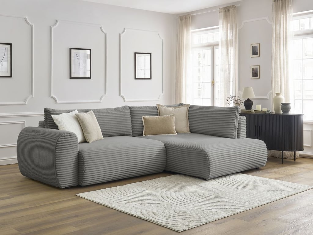 Produit similaire: Canapé d'angle L convertible coffre LUCIEN gros côtelé doux gris foncé angle droit BOBOCHIC 3 places