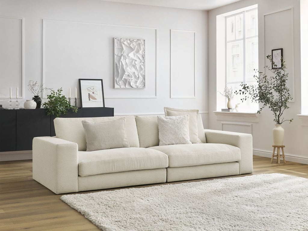 Produit similaire: Canapé droit fixe 3 places LEONARD velours côtelé beige BOBOCHIC