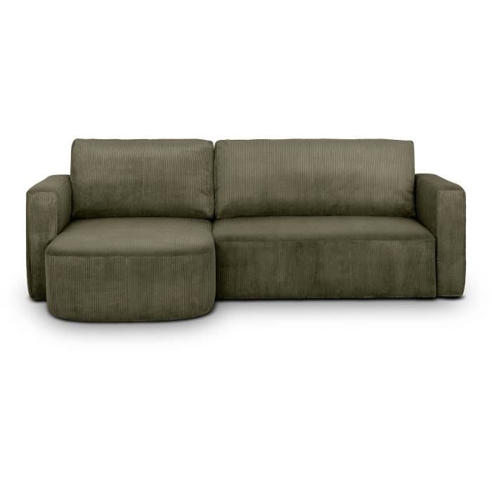 Produit similaire: Canapé d'angle convertible et réversible - 3 places - GALET - Velours cotelé vert kaki - Coffre - 238 x 95 / 154 x 86 cm