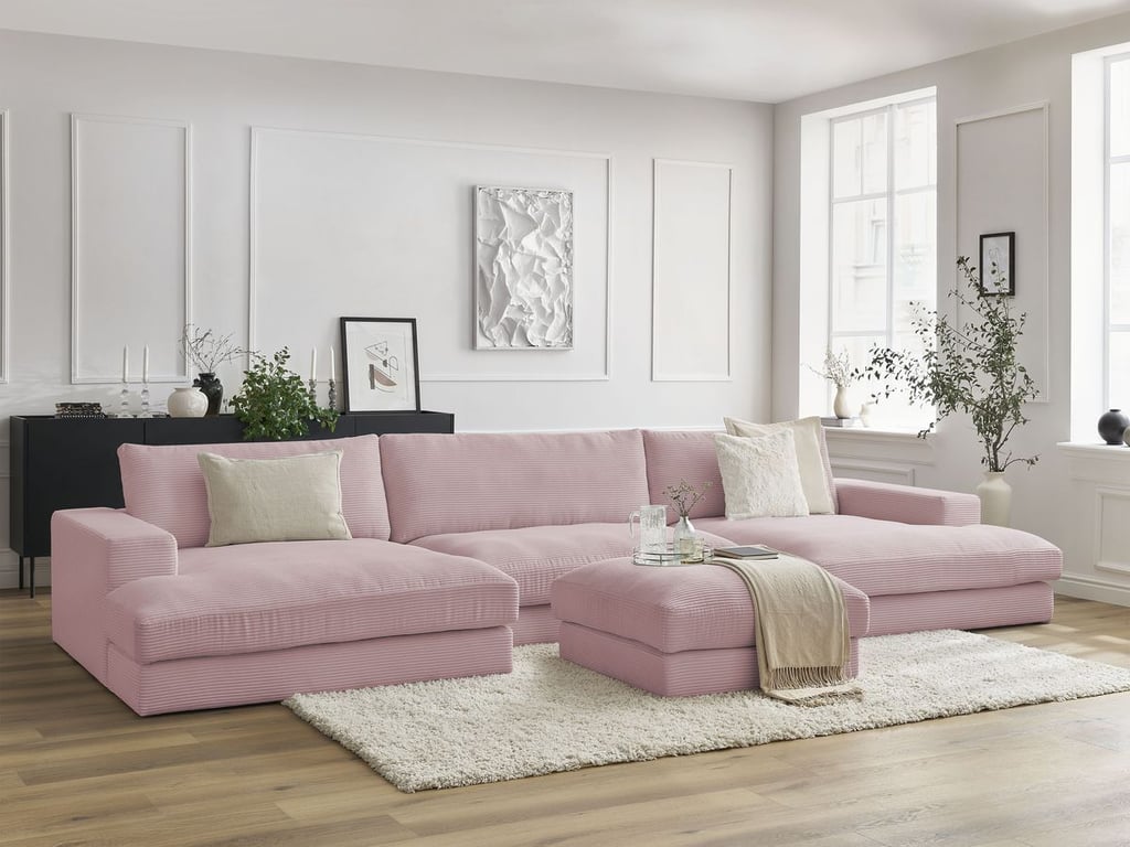 Produit similaire: Canapé panoramique fixe LEONARD velours côtelé avec pouf violet BOBOCHIC 7 places