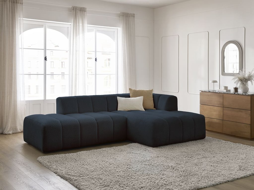 Produit similaire: Canapé d'angle fixe modulable ANNECY tissu bouclette bleu foncé angle droit BOBOCHIC 3 places