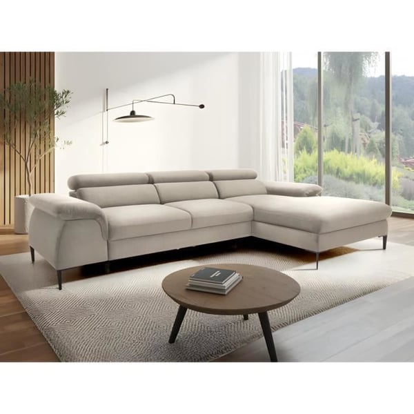 Canapé d'angle droit convertible droit en velours beige SEPINA de Pascal Morabito
