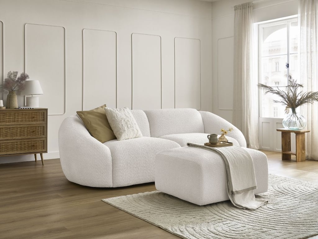 Produit similaire: Tina canapé droit fixe 3 places tissu bouclette blanc