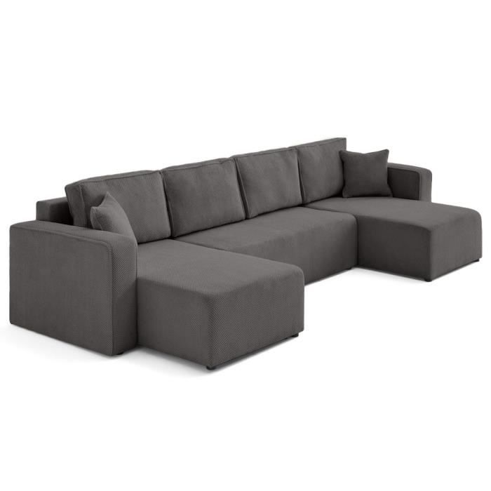 Produit similaire: Topaze - canapé panoramique en U 7 places convertible avec coffre en velours texturé - Gris foncé