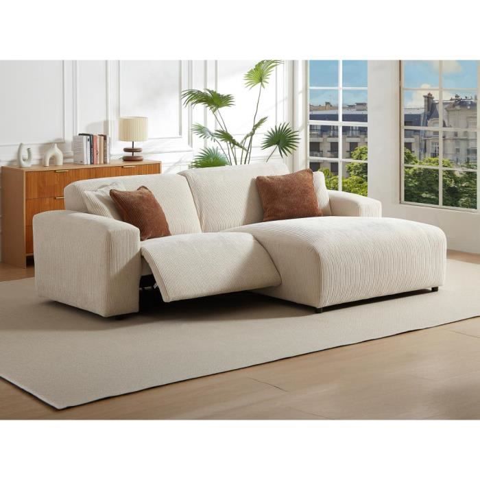 Produit similaire: Canapé d'angle droit relax électrique en velours côtelé beige TIRONO de Maison Céphy