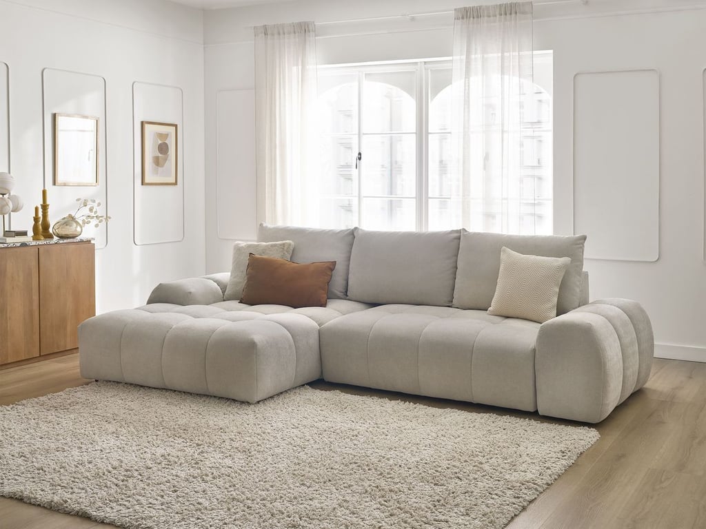 Produit similaire: Canapé d'angle convertible coffre EVEREST tissu texturé beige angle gauche BOBOCHIC 3 places