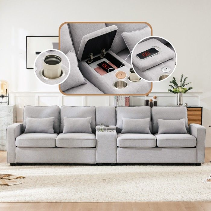 Produit similaire: Canapé 4 Places en Tissu de Lin avec Console,2 Porte-Boissons, 2 Port de Charge USB,canapé avec Poches accoudoirs et 4