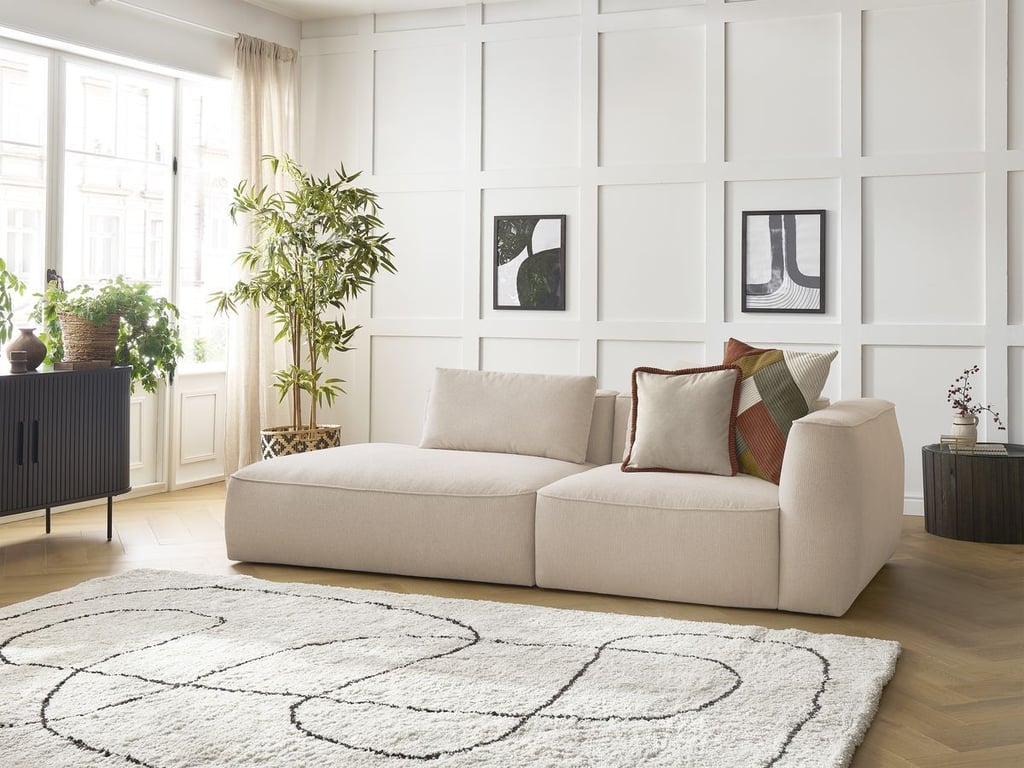 Produit similaire: Canapé droit fixe 3 places LEOPOLD tissu chiné beige accoudoir droit BOBOCHIC