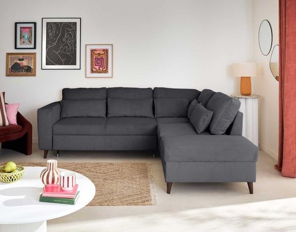 Canapé d'angle réversible 5 places en velours côtelé - Gris Anthracite - Aubepine