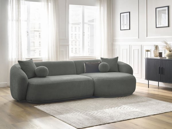 Ashley canapé d'angle fixe 4 places tissu bouclette gris foncé angle droit