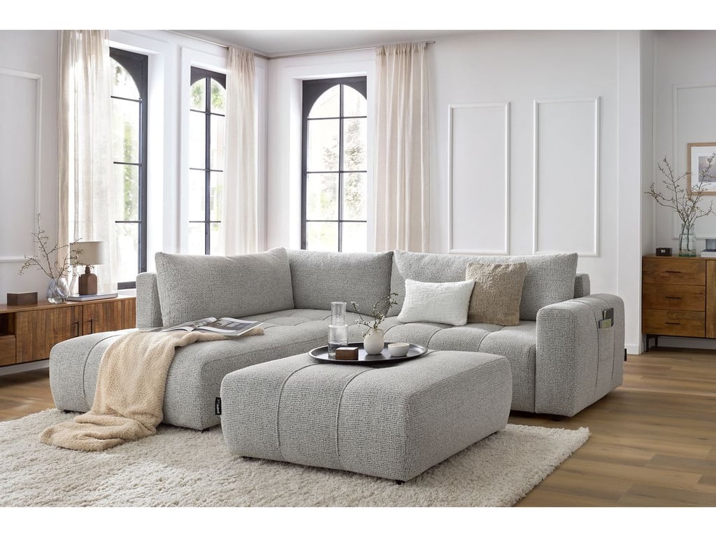 Produit similaire: Canapé d'angle L convertible coffre ARSENE avec pouf gris clair angle gauche BOBOCHIC 4 places