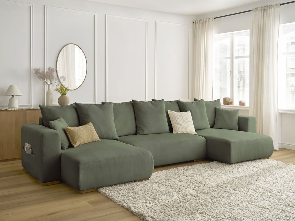 Produit similaire: Canapé panoramique convertible coffre SIDONIE velours côtelé vert BOBOCHIC 4 places