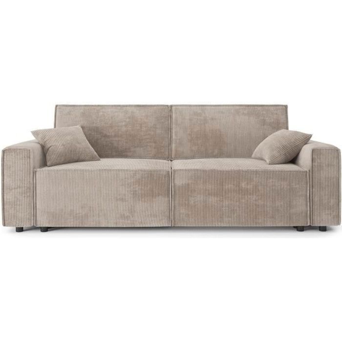 Produit similaire: Canapé droit convertible MIRA en velours côtelé grège 3 places - Coffre de rangement - BAÏTA