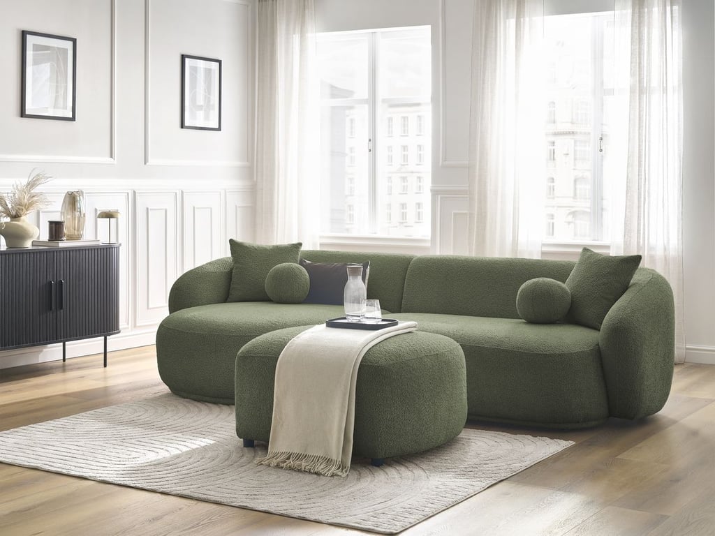 Produit similaire: Canapé d'angle fixe ASHLEY avec pouf vert angle gauche BOBOCHIC 4 places