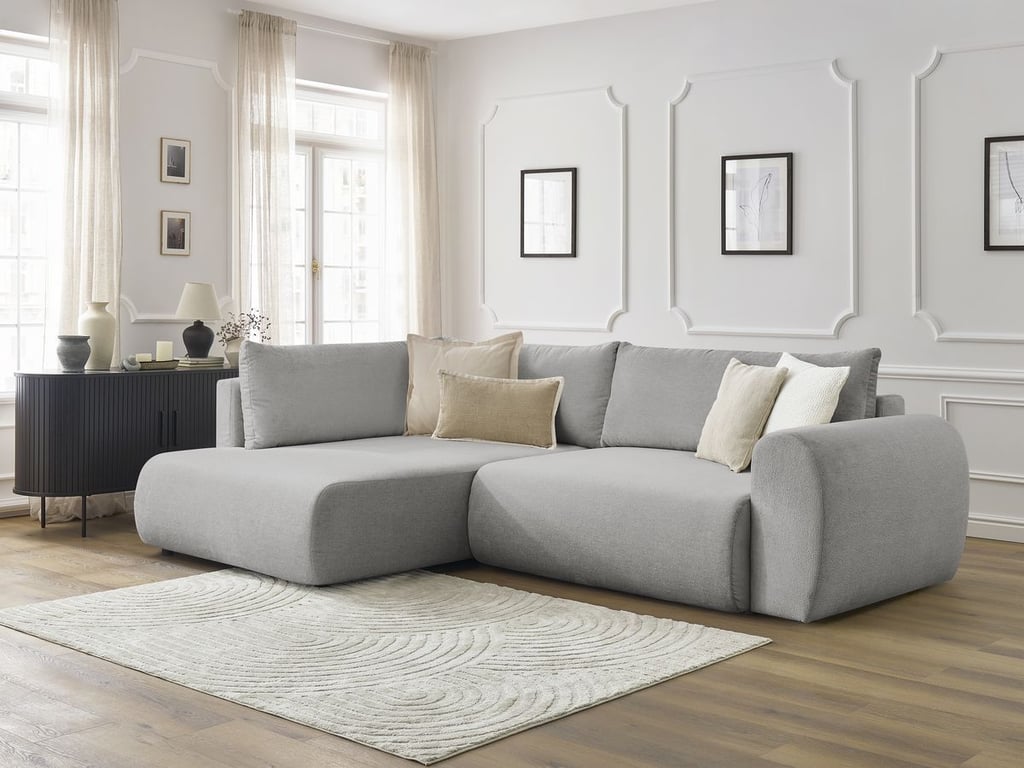 Produit similaire: Canapé d'angle L convertible coffre LUCIEN tissu lisse gris clair angle gauche BOBOCHIC 3 places