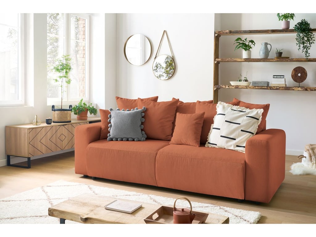 Produit similaire: Canapé droit convertible coffre ENVY velours côtelé orange BOBOCHIC 3 places