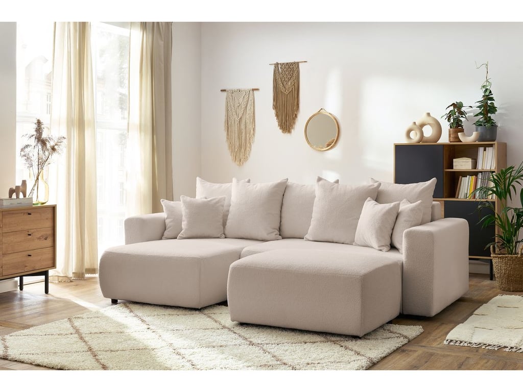 Produit similaire: Canapé d'angle réversible convertible coffre ENVY tissu bouclette doux avec pouf rectangulaire beige BOBOCHIC 5 places