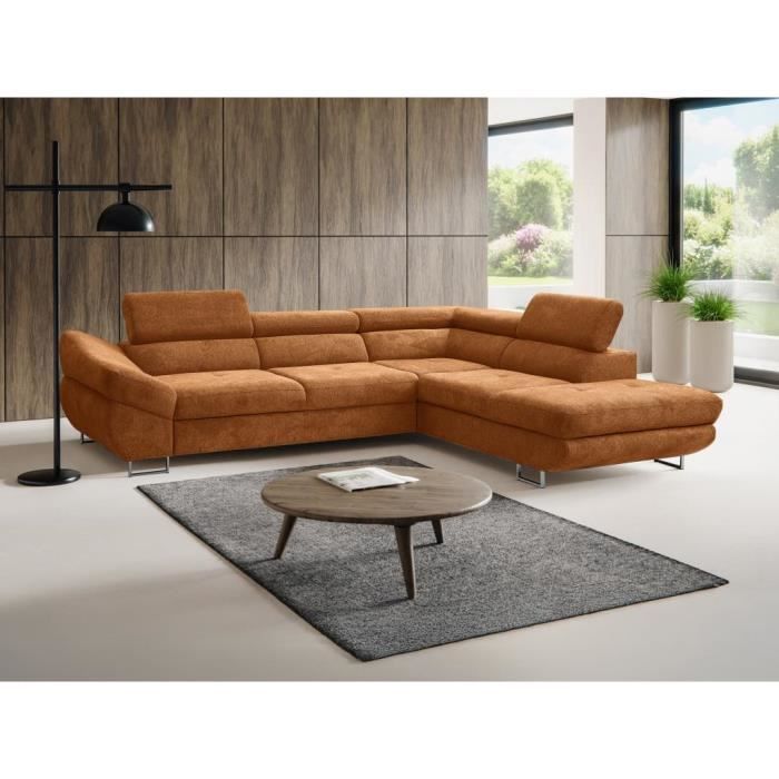 Produit similaire: Canapé d'angle droit convertible en tissu texturé terracotta DALIAS