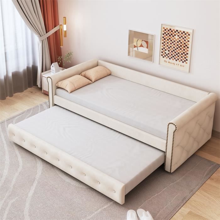 Produit similaire: Canapé-lit extensible 90x200cm,Lit rembourré multifonctionnel tissu en lin,Beige