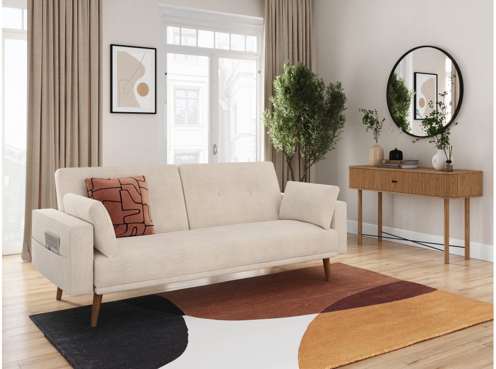 Produit similaire: elga - Canapé convertible velours côtelé Beige