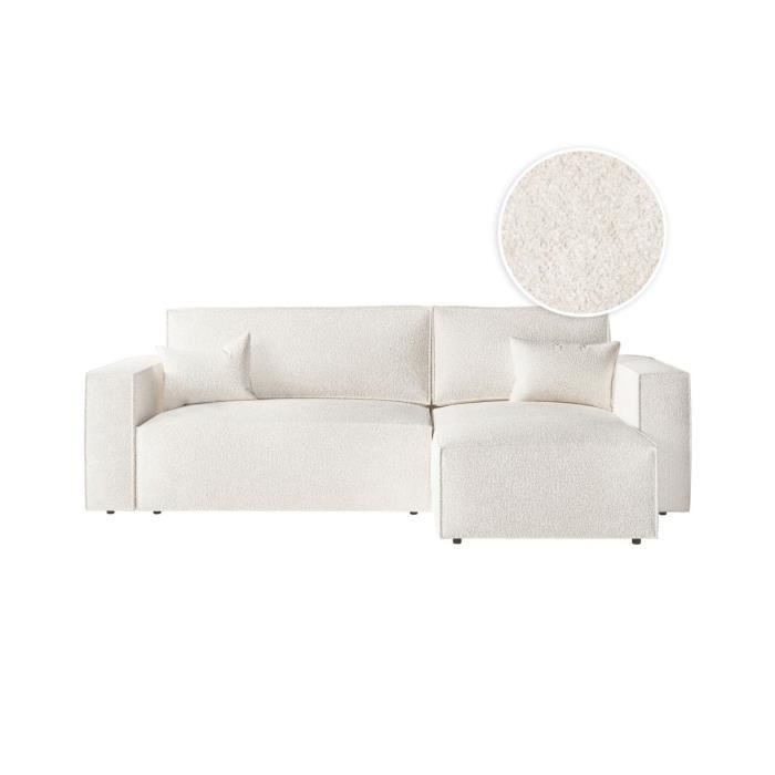 Produit similaire: Canapé d'angle 3 places convertible réversible CLARISSE avec coffre en tissu bouclette - Blanc - L269 x P159 x H89cm - LOUNGITUDE