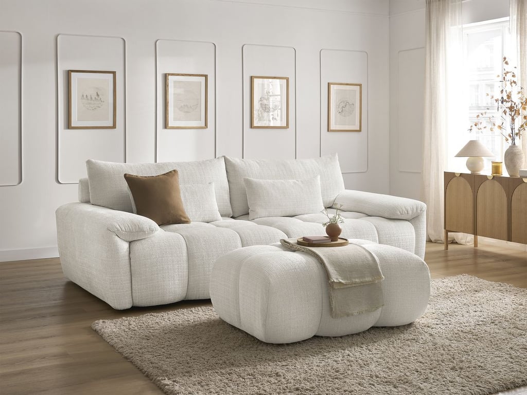 Canapé Ivane 3 places tissu blanc