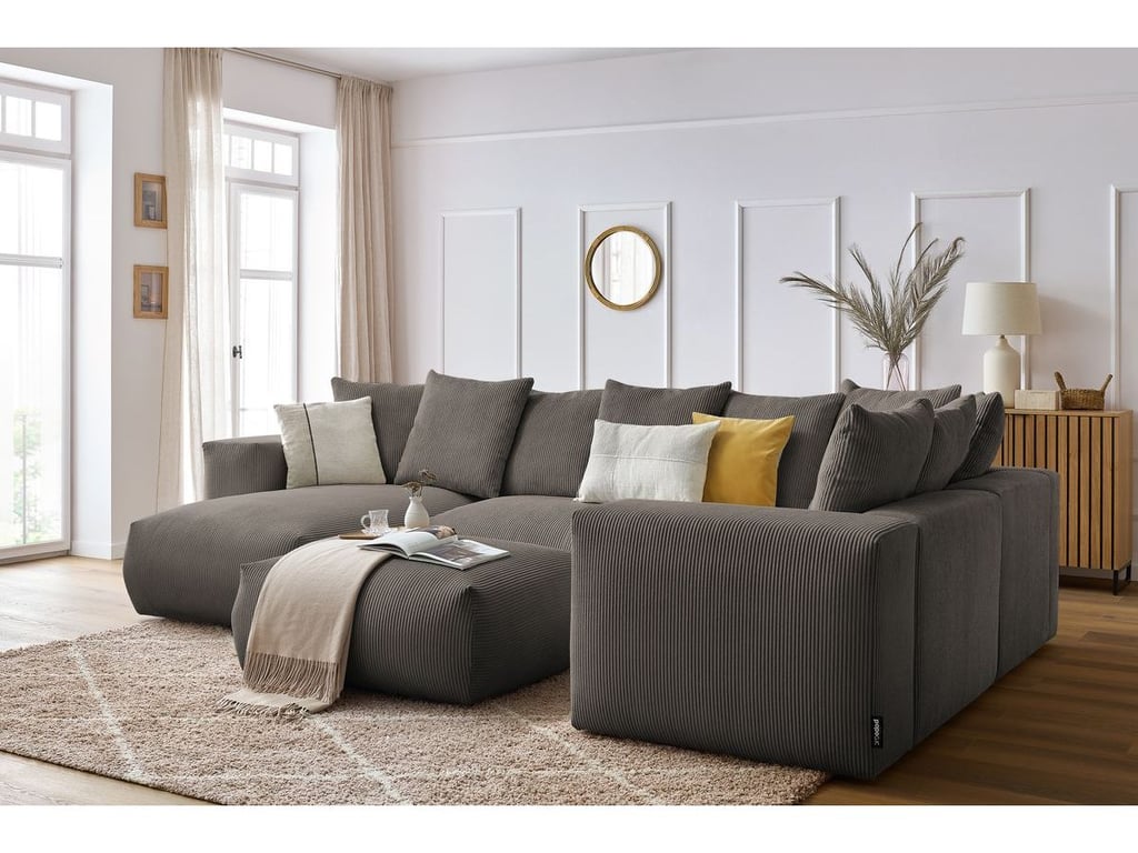 Produit similaire: Canapé panoramique fixe modulable VOLTAIRE avec 1 méridienne, 1 angle, 2 chauffeuses et 1 pouf taupe angle gauche BOBOCHIC 6 places