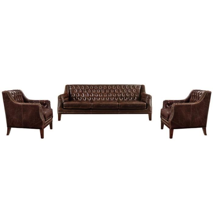 Produit similaire: Canapé en cuir COLBERT - VENTE-UNIQUE - 3+1+1 places - Marron - Vintage - Moelleux