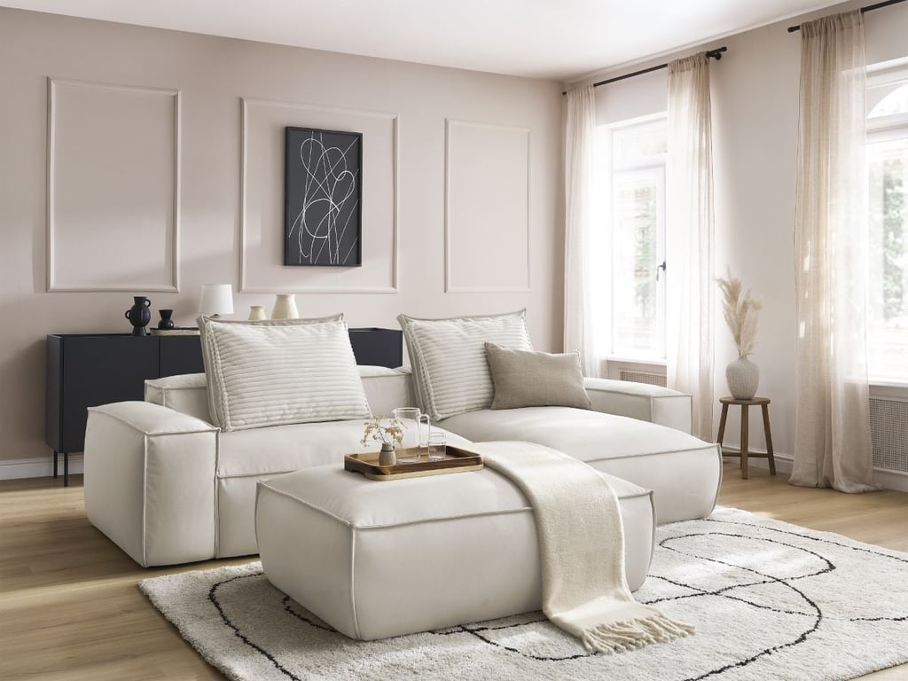 Produit similaire: Canapé d'angle réversible ultra moelleux BOHEME cuir végan avec pouf beige BOBOCHIC 4 places