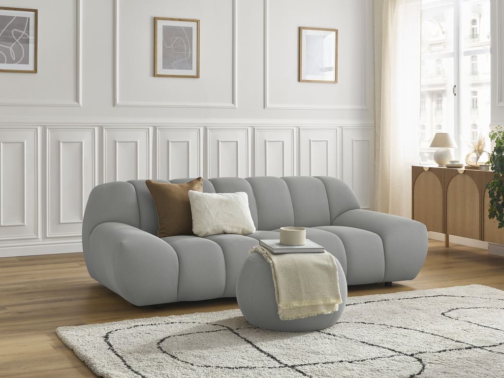 Produit similaire: Canapé droit fixe 2 places HAYDEN tissu mesh avec pouf petit gris clair BOBOCHIC