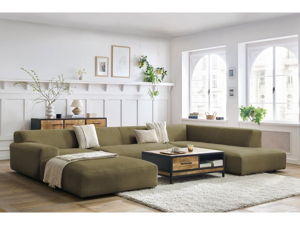 Produit similaire: Canapé panoramique fixe LAVENA tissu velours vert angle gauche BOBOCHIC 6 places