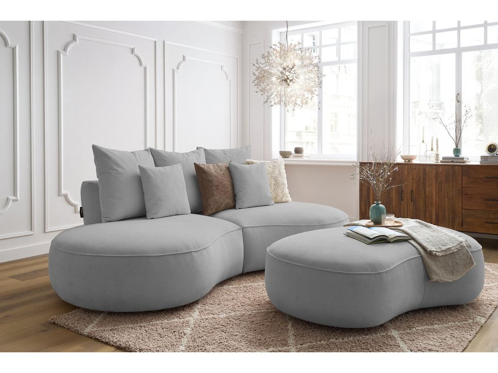 Produit similaire: Canapé droit fixe 3 places SAINT-GERMAIN tissu texturé avec pouf gris clair BOBOCHIC