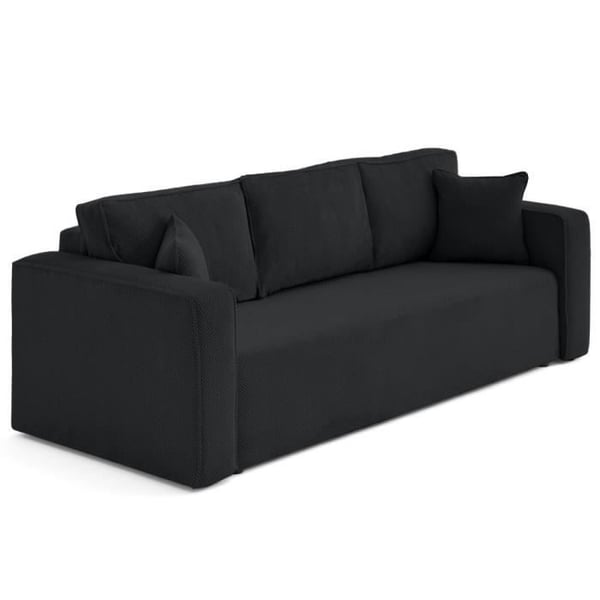 Topaze - canapé droit 3 places convertible avec coffre en velours texturé - Noir