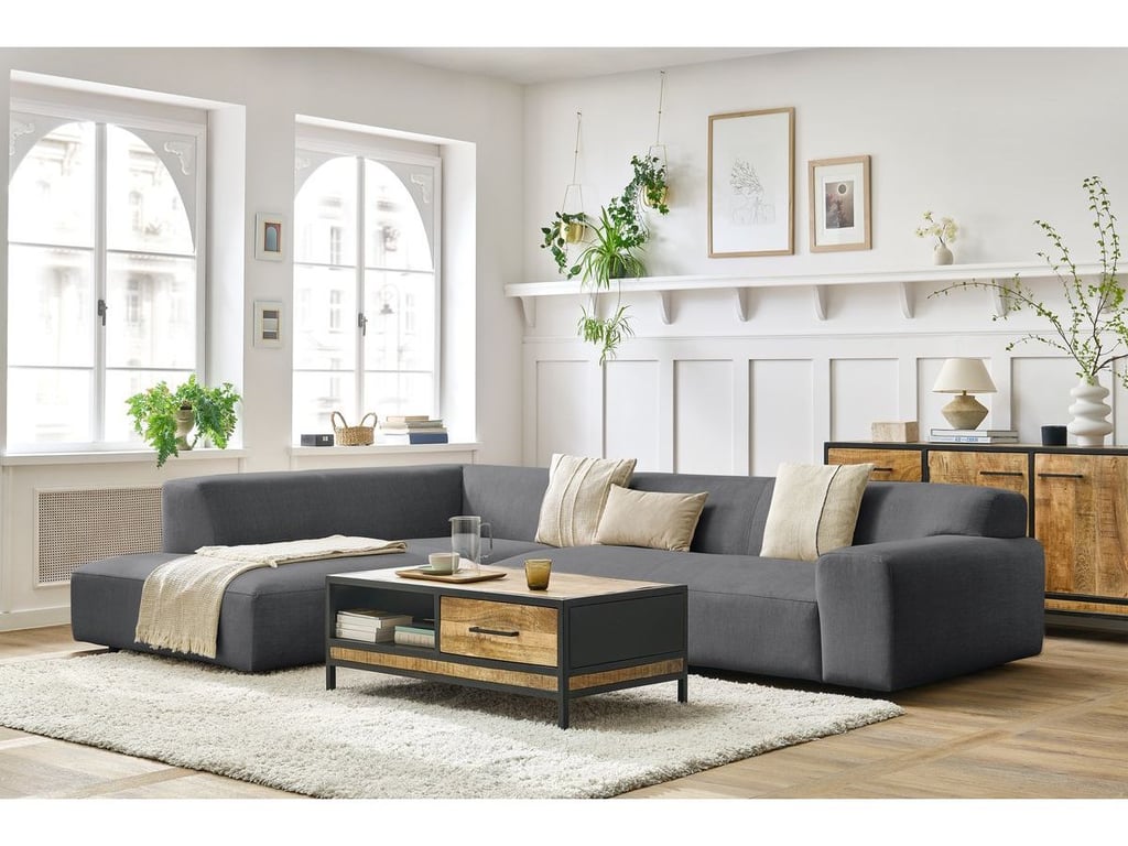 Produit similaire: Canapé d'angle fixe LAVENA tissu velours gris foncé angle gauche BOBOCHIC 4 places