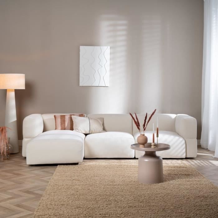 Livin24  Canapé d'angle gauche scandinave Karla chenille blanc cassé