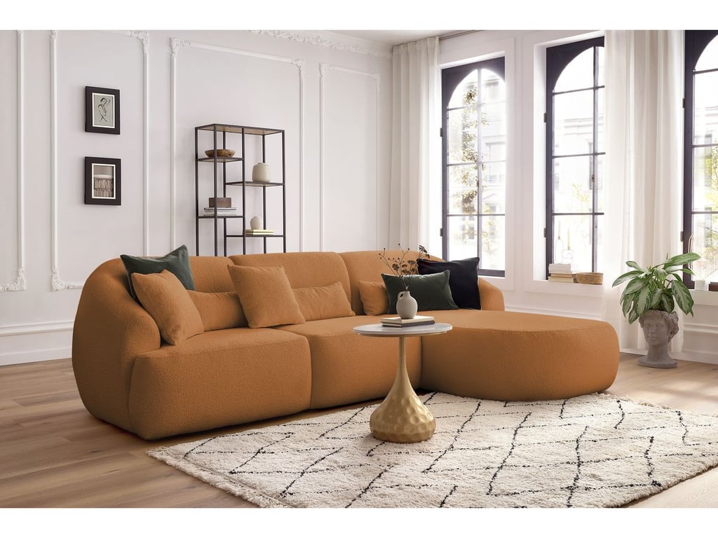 Produit similaire: Canapé d'angle fixe ALESIA tissu bouclette jaune angle droit BOBOCHIC 3 places