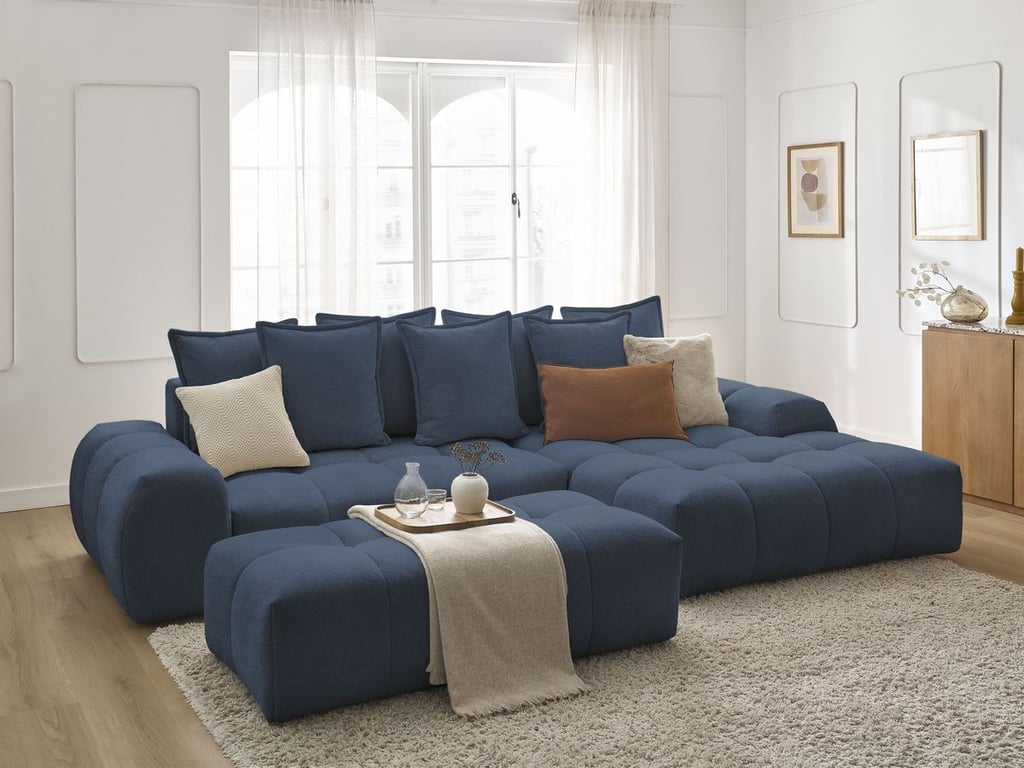 Produit similaire: Canapé d'angle convertible coffre EVEREST tissu chiné avec pouf bleu foncé angle droit BOBOCHIC 4 places