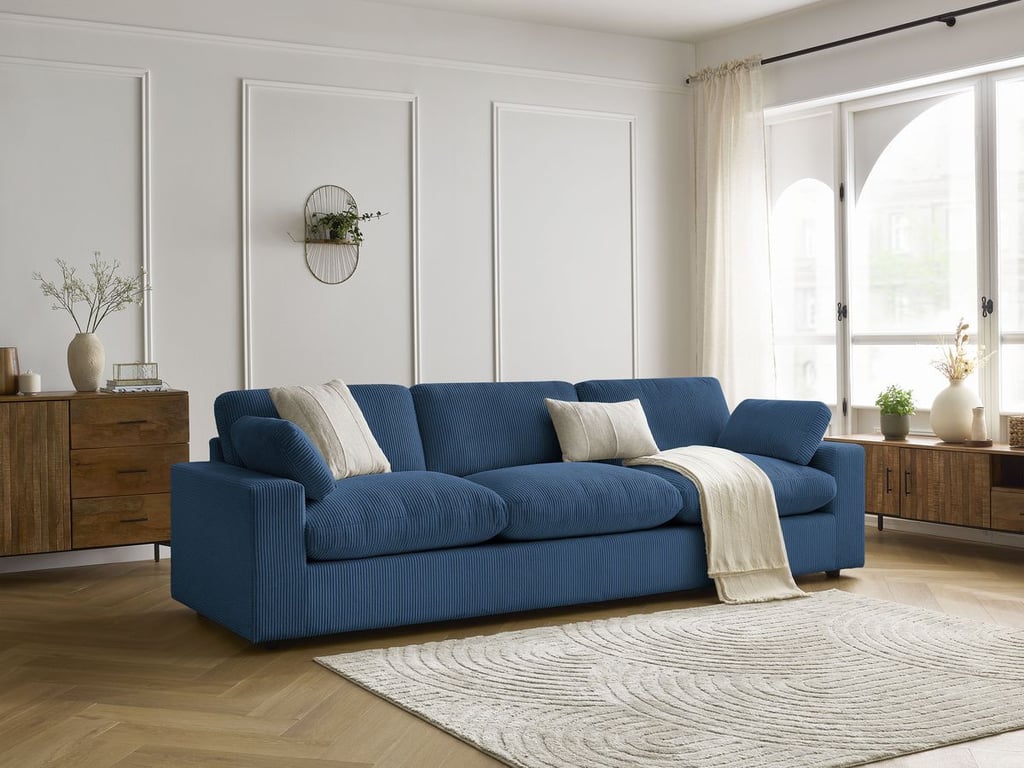 Produit similaire: Canapé droit fixe 4 places BELAIR velours côtelé bleu foncé BOBOCHIC