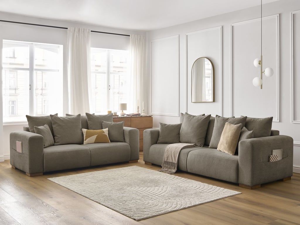 Produit similaire: Ensemble canapé droit fixe 3 + 2 places SIDONIE tissu chiné taupe BOBOCHIC