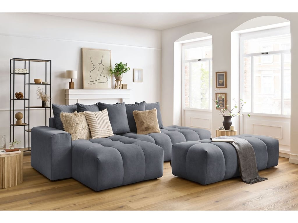 Produit similaire: Canapé d'angle fixe MONT-BLANC velours avec pouf gris foncé angle gauche BOBOCHIC 4 places