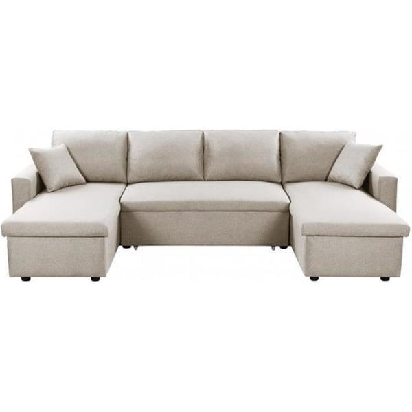 Canapé d'Angle Panoramique 6 Places MARIA Convertible Avec 2 Coffres en tissu - Beige - L295 x P146 x H81cm - LOUNGITUDE