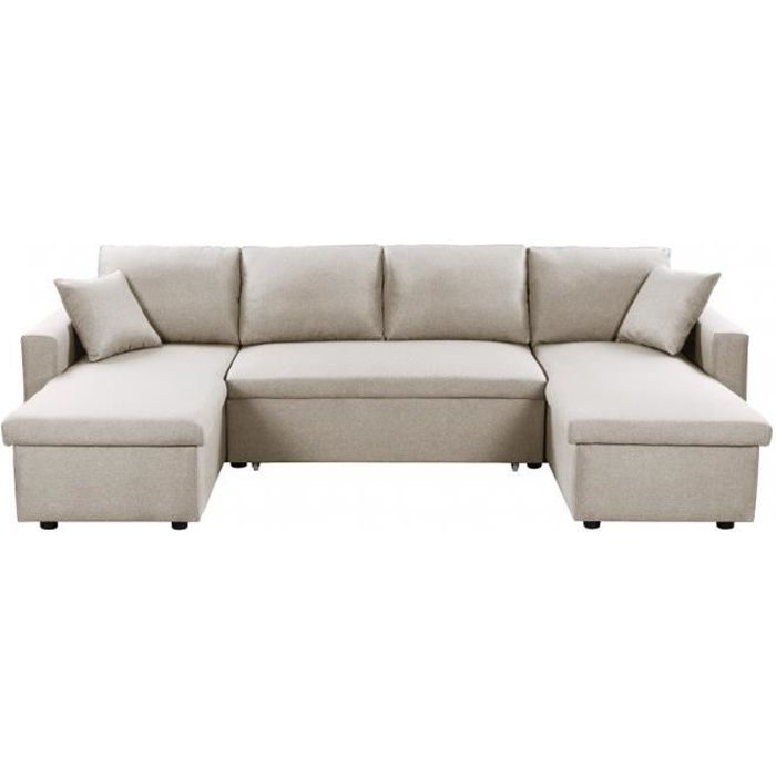 Produit similaire: Canapé d'Angle Panoramique 6 Places MARIA Convertible Avec 2 Coffres en tissu - Beige - L295 x P146 x H81cm - LOUNGITUDE