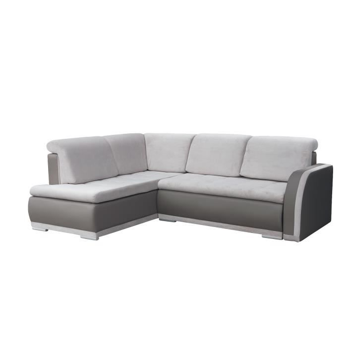 Produit similaire: Canapé d'angle gauche convertible avec coffre de rangement - 4 places - Tissu gris et simili gris - VERO II