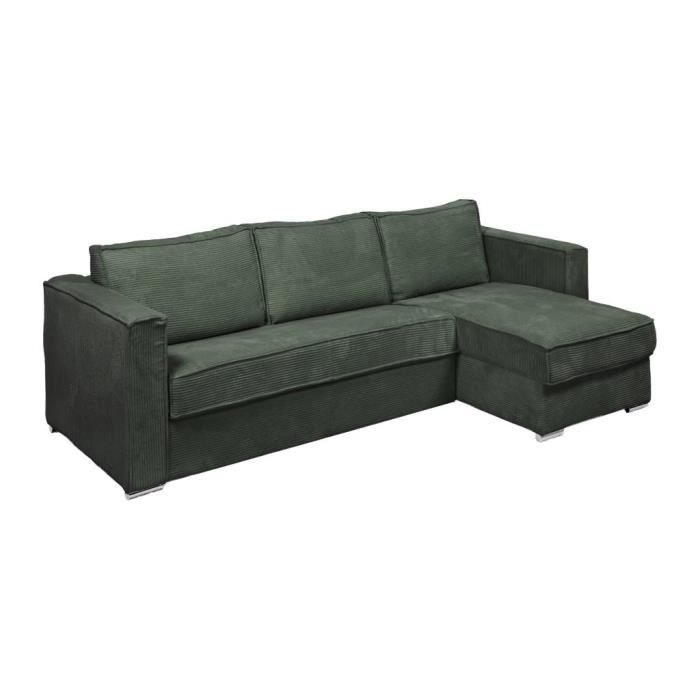 Produit similaire: Canapé d'angle convertible express et réversible en velours côtelé vert - Couchage 140 cm - Matelas 14 cm LORETO