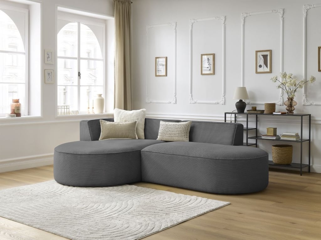 Produit similaire: Canapé d'angle fixe ROUSSEAU velours côtelé gris foncé angle gauche BOBOCHIC 4 places