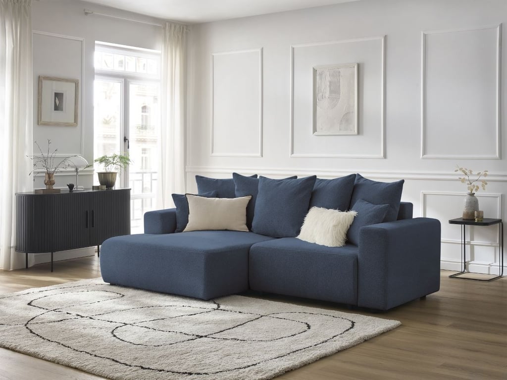 Produit similaire: Canapé d'angle convertible coffre ATILLA tissu chiné bleu angle gauche BOBOCHIC 4 places