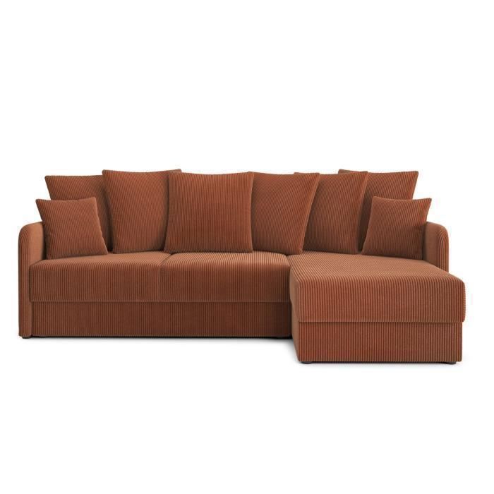 Produit similaire: Canapé d'angle convertible LUKA en velours côtelé terracotta 4 places - Réversible - Coffre de rangement - BAÏTA