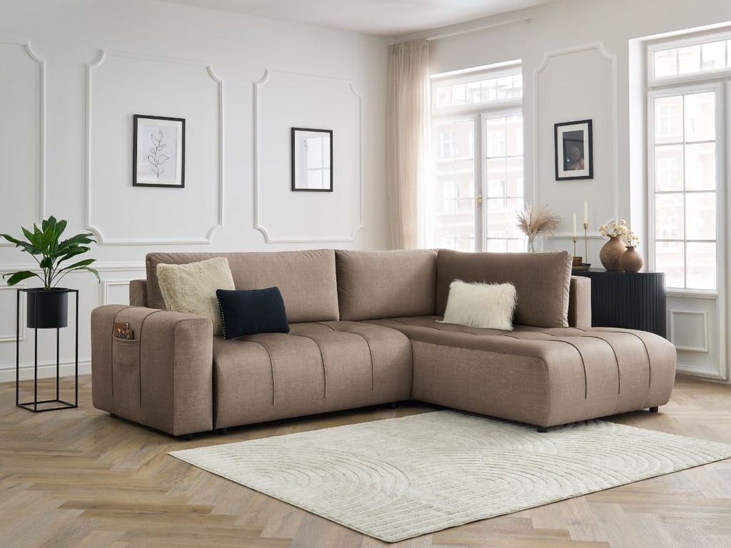 Produit similaire: Canapé d'angle L convertible coffre ARSENE tissu velours taupe angle droit BOBOCHIC 3 places