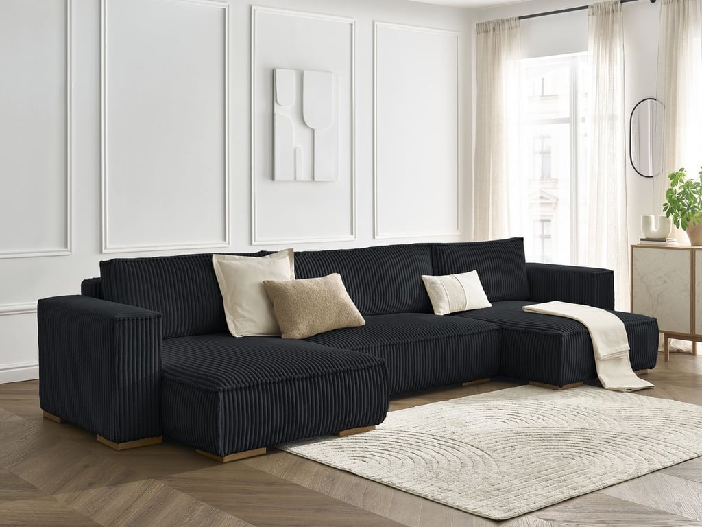 Produit similaire: Canapé panoramique convertible coffre CHELSEA gros côtelé doux noir BOBOCHIC 4 places